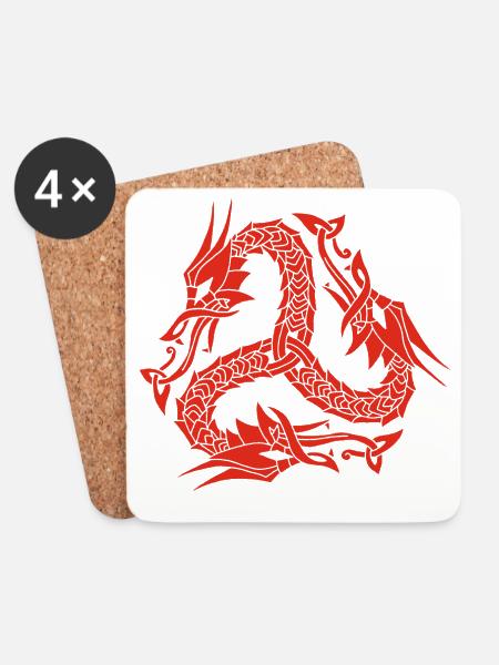 Keltische Rote Hydra - Untersetzer (4er-Set) - Weiß