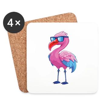 Flamingo With Glasses Cartoon Kawaii Illustration - Coasters (set of 4) - white - Front
