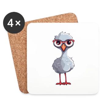 Crane Wearing Glasses Cartoon Kawaii Illustration - Coasters (set of 4) - white - Front