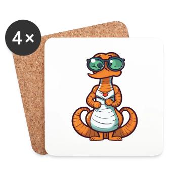 Cobra Wearing Glasses Cartoon Kawaii Illustration - Coasters (set of 4) - white - Front