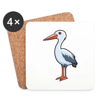 Stork Cartoon Kawaii Aquarelle Illustration - Dessous de verre (lot de 4) - blanc - Devant