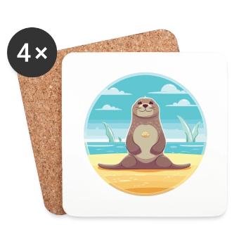 Siegel Karikatur Yoga Strand Sommer Illustration - Untersetzer (4er-Set) - Weiß - Vorne