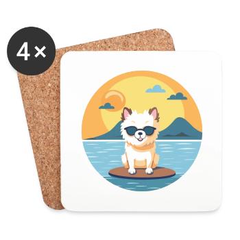 Hund lustige Karikatur Kawaii Strand Illustration - Untersetzer (4er-Set) - Weiß - Vorne