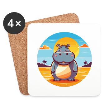 Nilpferd Lustige Karikatur Kawaii Strand Illustration - Untersetzer (4er-Set) - Weiß - Vorne