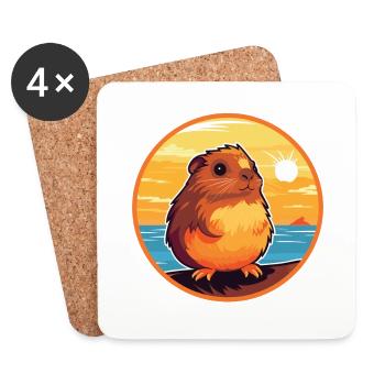 Guinea Pig Funny Cartoon Kawaii Beach Illustration - Coasters (set of 4) - white - Front