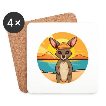 Kangaroo Funny Cartoon Kawaii Beach Illustration - Coasters (set of 4) - white - Front