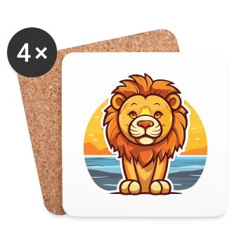 Lion drôle de dessin animé Kawaii Beach Illustration - Dessous de verre (lot de 4) - blanc - Devant