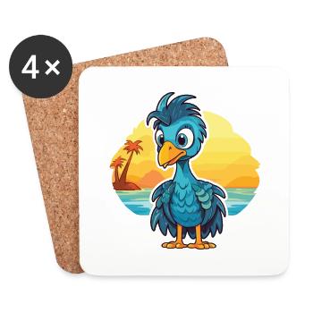 Peacock Funny Cartoon Kawaii Beach Illustration - Dessous de verre (lot de 4) - blanc - Devant