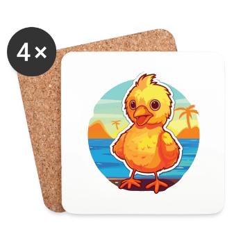 Huhn lustige Karikatur Kawaii Strand Illustration - Untersetzer (4er-Set) - Weiß - Vorne