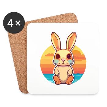 Hase lustige Karikatur Kawaii Strand Illustration - Untersetzer (4er-Set) - Weiß - Vorne