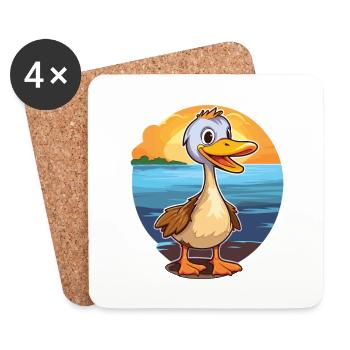 Goose Funny Cartoon Kawaii Beach Illustration - Coasters (set of 4) - white - Front