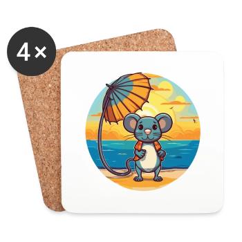 Ratte Lustige Karikatur Kawaii Strand Illustration - Untersetzer (4er-Set) - Weiß - Vorne