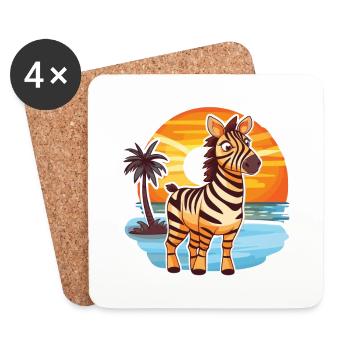 Zebra Funny Cartoon Kawaii Beach Illustration - Coasters (set of 4) - white - Front