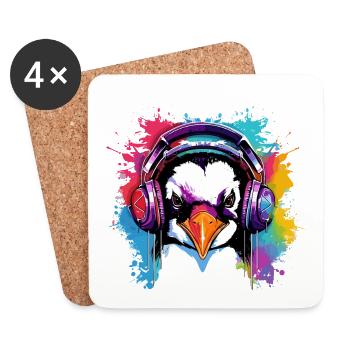 Penguin with headphones, penguins, animals, zoo animals - Coasters (set of 4) - white - Front
