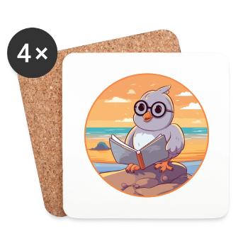 Dove Cute Funny Cartoon Kawaii Book Beach - Coasters (set of 4) - white - Front