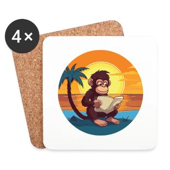 Affe Niedliche Lustige Karikatur Kawaii Buch Strand - Untersetzer (4er-Set) - Weiß - Vorne