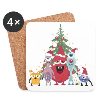 fröhliche bunte Monster Familie feiert Weihnachten - Untersetzer (4er-Set) - Weiß - Vorne