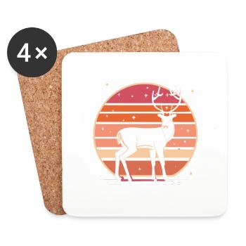 Cerf rétro du coucher du soleil - Dessous de verre (lot de 4) - blanc - Devant