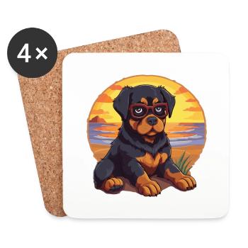 Rottweiler Chien Drôle De Dessin Animé Kawaii Livre Plage - Dessous de verre (lot de 4) - blanc - Devant