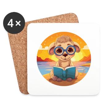 Schaf Niedlich Lustige Karikatur Kawaii Buch Strand - Untersetzer (4er-Set) - Weiß - Vorne