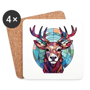 Wapiti Aquarelle colorée Animal animal Illustration d’animaux de compagnie - Dessous de verre (lot de 4) - blanc - Devant