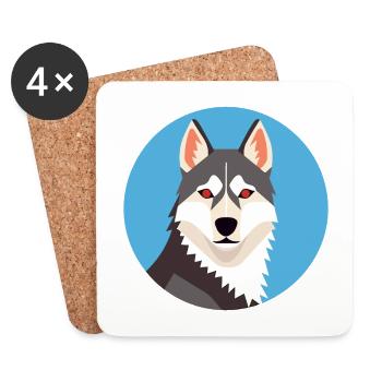 Husky Dog Aquarelle Colorée Animal Illustration - Dessous de verre (lot de 4) - blanc - Devant