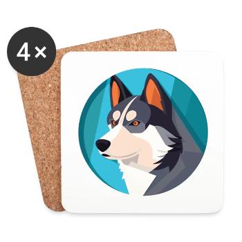 Husky Dog Aquarelle Colorée Animal Illustration - Dessous de verre (lot de 4) - blanc - Devant