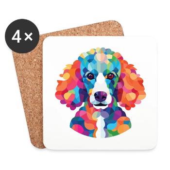 Pudelhund buntes Aquarell Tier Illustration - Untersetzer (4er-Set) - Weiß - Vorne