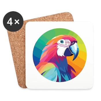Parrot Colorful Watercolor Animal Pet Illustration - Coasters (set of 4) - white - Front