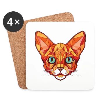 Illustration à l’aquarelle colorée de chat Devon Rex rouge - Dessous de verre (lot de 4) - blanc - Devant