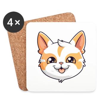 Bombai Cat Cartoon Watercolor Illustration - Coasters (set of 4) - white - Front