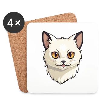 Balinesische Katze Cartoon Aquarell Illustration - Untersetzer (4er-Set) - Weiß - Vorne