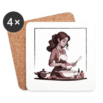 woman cooking food | Woman cooking modified - Coasters (set of 4) - white - Front