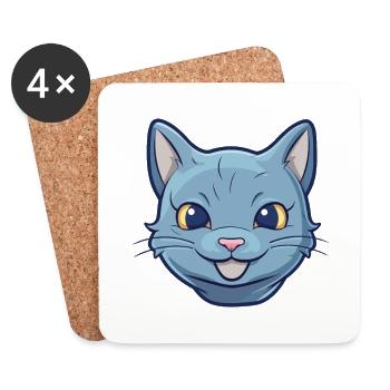 Russische blaue Katze Karikatur Aquarell Illustration - Untersetzer (4er-Set) - Weiß - Vorne
