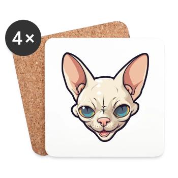 Illustration d’aquarelle de dessin animé de chat Sphynx - Dessous de verre (lot de 4) - blanc - Devant
