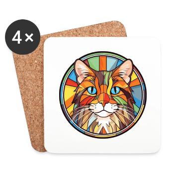 Dessin animé d’aquarelle colorée American Bobtail Cat - Dessous de verre (lot de 4) - blanc - Devant
