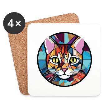 Chat américain à poil dur coloré aquarelle dessin animé - Dessous de verre (lot de 4) - blanc - Devant