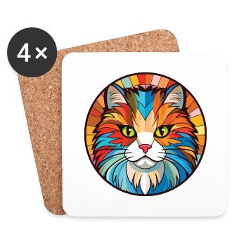 Deutsche Langhaarkatze Bunte Aquarell-Karikatur - Untersetzer (4er-Set) - Weiß - Vorne