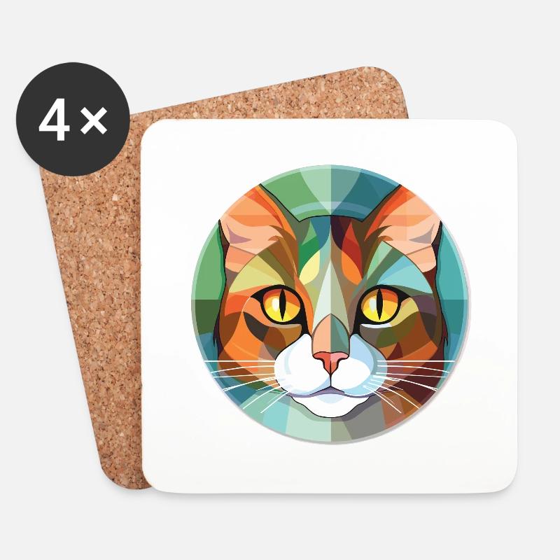 Verdünnte Calico-Katze Bunte Aquarell-Illustration - Untersetzer (4er-Set) - Weiß