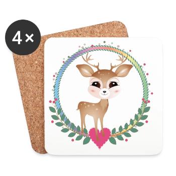 cute little deer with heart frame - Coasters (set of 4) - white - Front