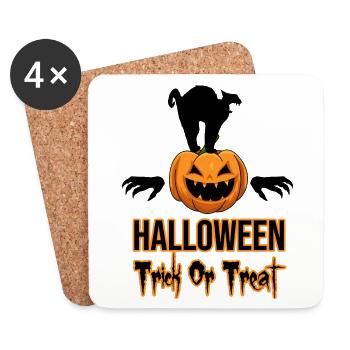 Halloween Cat Pumpkin Trick or Treat - Coasters (set of 4) - white - Front