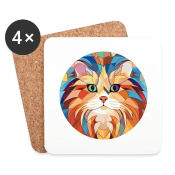 Chat britannique à poil long coloré aquarelle dessin animé - Dessous de verre (lot de 4) - blanc - Devant