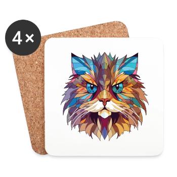 Persan Cat Breed coloré Illustration à l’aquarelle - Dessous de verre (lot de 4) - blanc - Devant