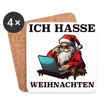 Weihnachts-Hass Santa am Laptop - Untersetzer (4er-Set) - Weiß - Vorne