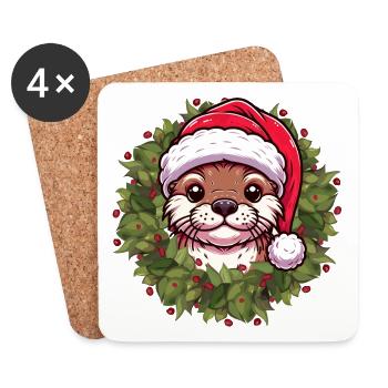 Conception de loutre de Noël pour les moments festifs - Dessous de verre (lot de 4) - blanc - Devant