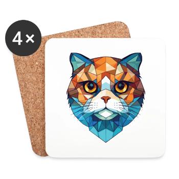 Scottish Fold chat coloré aquarelle Illustration - Dessous de verre (lot de 4) - blanc - Devant