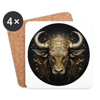 Goldener Stierkopf Ornament - Untersetzer (4er-Set) - Weiß - Vorne