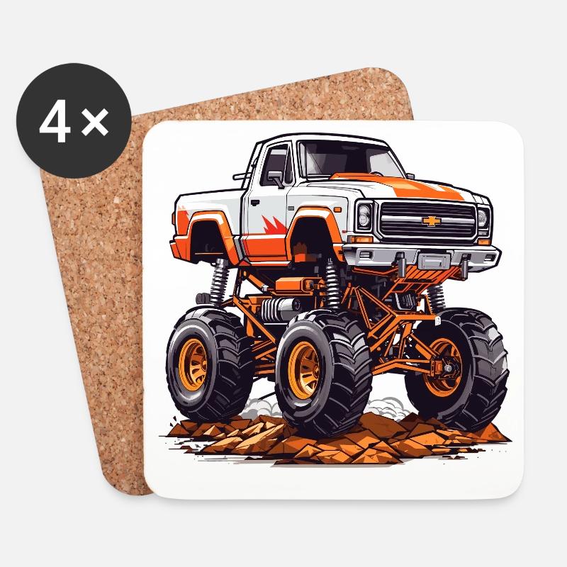 Monstertruck Renn - Untersetzer (4er-Set) - Weiß