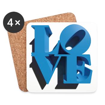 LIEBE 3D Cyan - Untersetzer (4er-Set) - Weiß - Vorne
