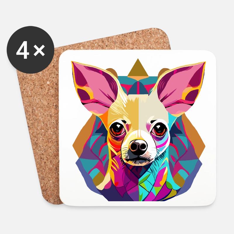 Farbenfrohe Chihuahua Illustration - Untersetzer (4er-Set) - Weiß